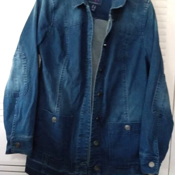 ISAAC MIZRAHI LIVE Blue Denim Barn Chore Coat Jacket Size 2 XS S QVC *No Belt - Picture 3 of 12